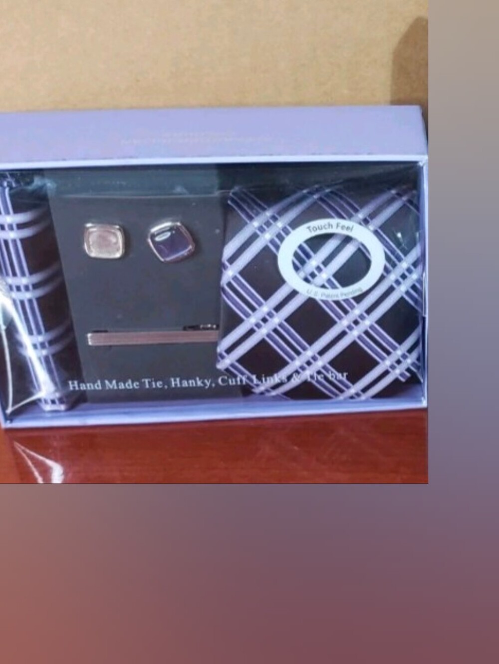 Alexander Julian Purple Plaid Tie, Handkerchief, Cufflinks and Tie Bar Set - Picture 2 of 4